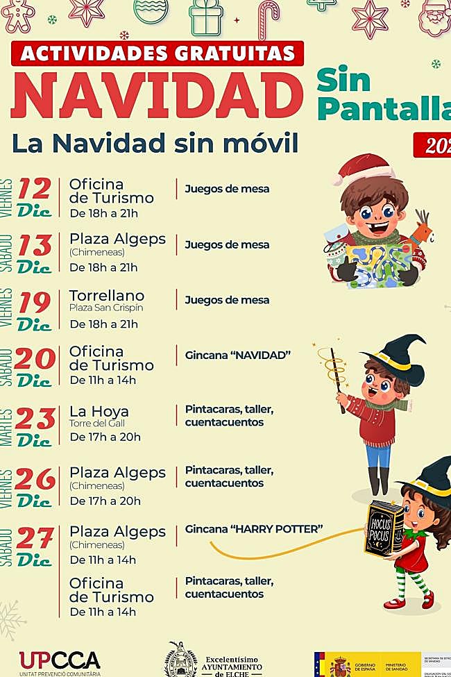 Cartel de la campaña 'Navidad sin Pantallas', que incluye todas las actividades familiares previstas del 12 al 27 de diciembre.