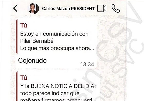 Whatsapp intercambiado por Pradas y Mazón el día de la dana.