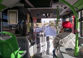 A passenger on an urban bus in Alicante.